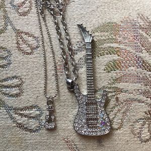 Two Silver Guitar Necklaces that Sparkle!